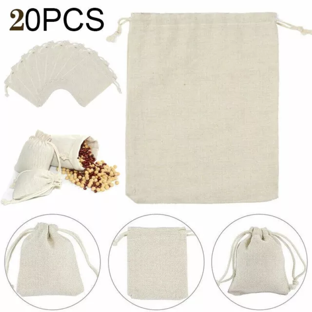 10pcs Linen Sack Drawstring Jute Gift Bags Wedding Favor Candy Xmas Pouch UK