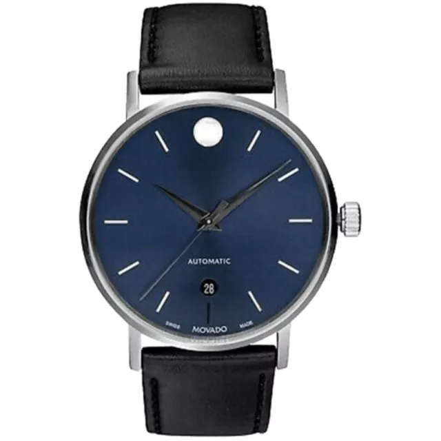 Movado Men's Watch Museum Classic Automatic Blue Dial Leather Strap 0607299