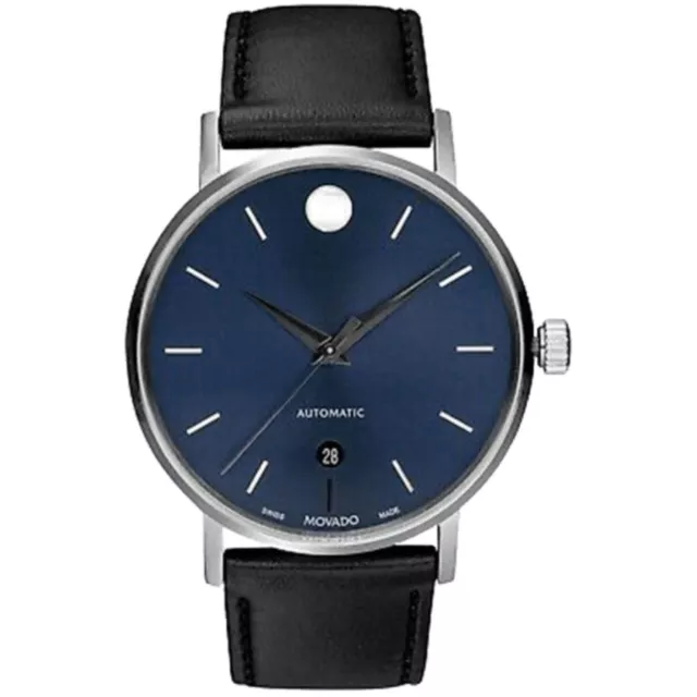Movado Orologio Uomo Museo Classico Quadrante Automatico Blu Cinturino in Pelle 0607299