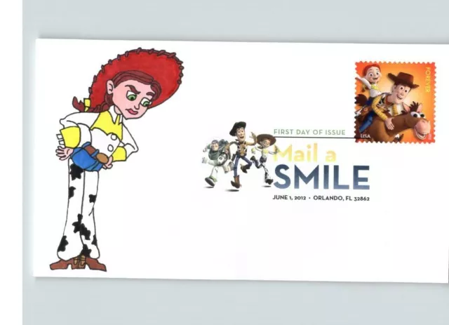 Hand painted cartoon MAIL A SMILE, Color Cancel, #1 of 1 made, FDC