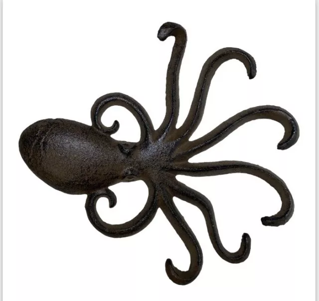 Squid Cast Iron Octopus Towel Hanger Coat Hooks Hat Hook, Key Rack Nautical