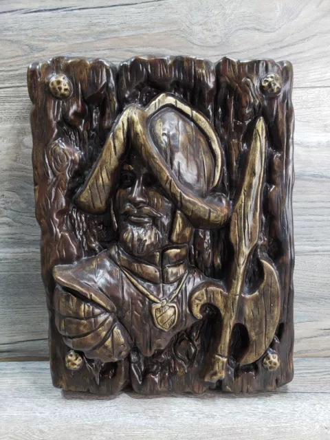 Spanish Conquistador Soldier Knight Ceramic Plaque 3D Painted Wall Hanging 1976