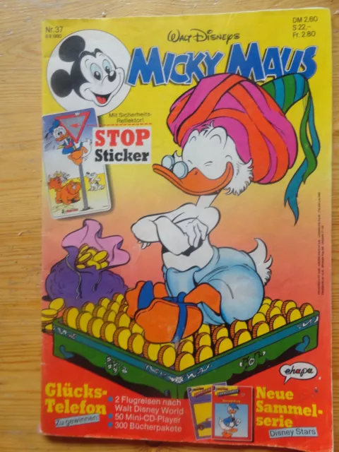Micky Maus Heft Nr. 37 von 1990 mit Original Beilage Top Sticker Disney Stars