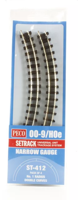 PECO ST-412 Scala HOe Codice 80: Binario curvo raggio R1  (228 mm) 45° (pezzi 4)