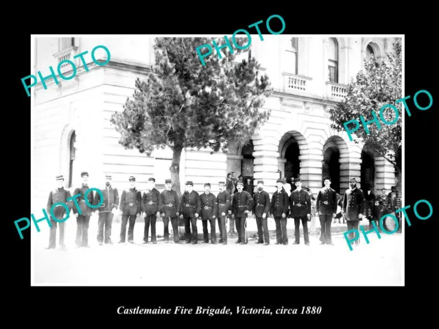 OLD LARGE HISTORIC PHOTO OF CASTLEMAINE VICTORIA THE FIRE BRIGADE CREW c1880