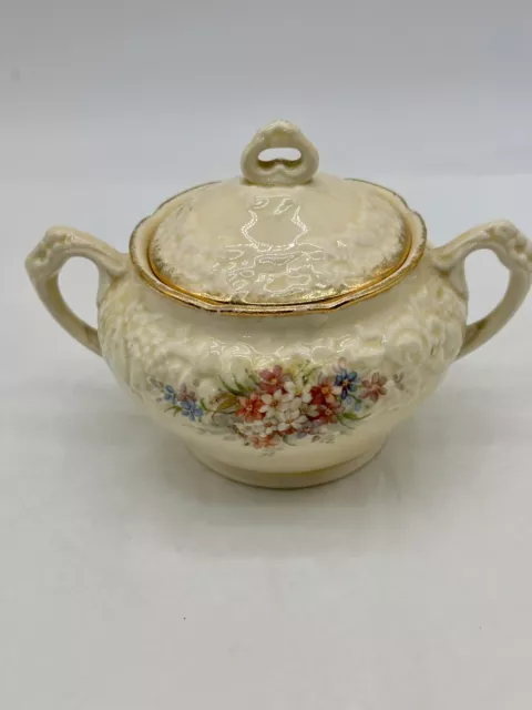 Vintage England Crown Ducal Florentine Picardy Lidded Sugar Bowl