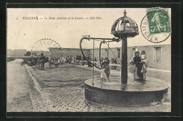 CPA Villiers, Le Puits Artesien et le Lavoir 1911