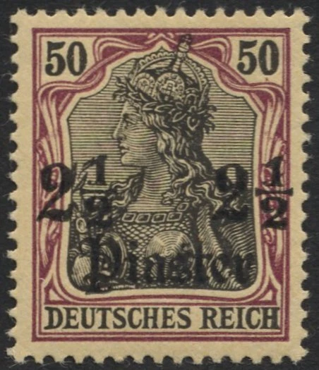 DP TÜRKEI 30 **, 1905, 21/2 Pia. auf 50 Pf., ohne Wz., Pracht, Mi. 20.-