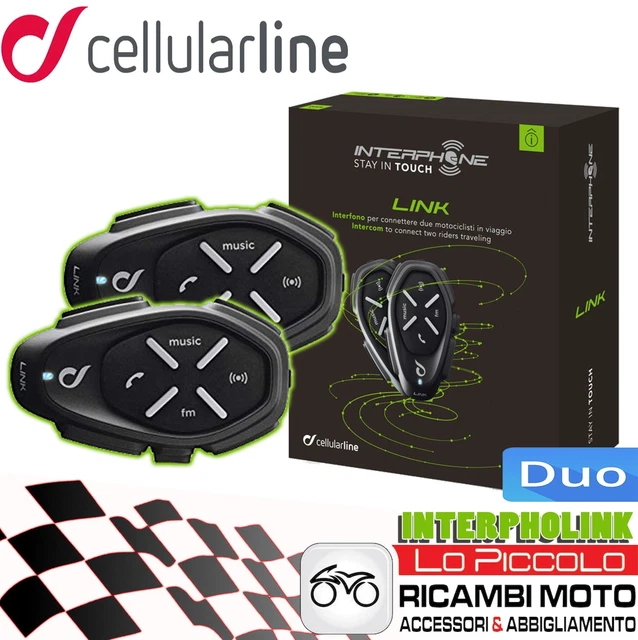 Interfono Moto Casco Bluetooth Interphone Link Kit Doppio Coppia Cellular Line