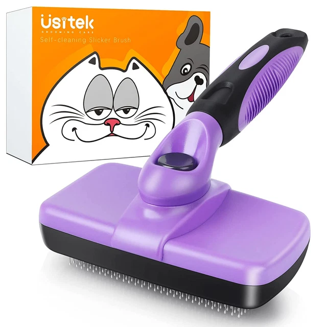 Usitek Dog/Cat Brush for Shedding and Grooming Self-cleaning Slicker Purple