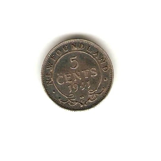 1941 NEWFOUNDLAND SILVER Coin 5 CENT - GEORGE VI - WWII
