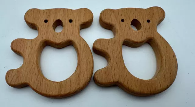 2x Baby Greifring Beißring aus Holz Koala Zähne Spielzeug Buchenholz