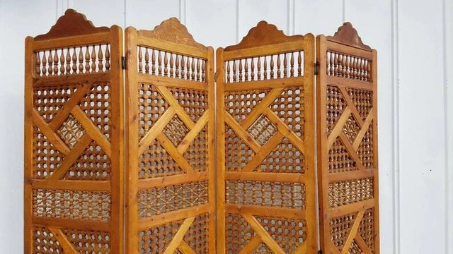 Large mousharabiah artwork moroccan room divider wooden panels hand carved indoo 7