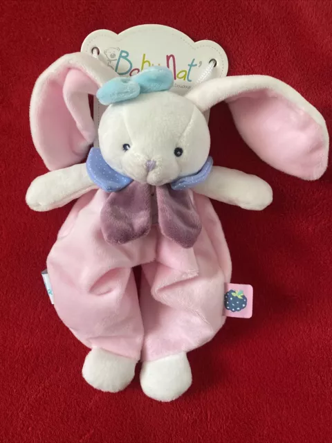 🇫🇷Doudou Plat Baby Nat Lapin Berry Rose Blanc Bleu Violet 100 % Neuf