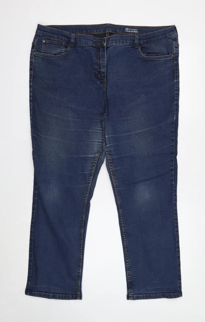 DEBENHAMS WOMENS BLUE Cotton Straight Jeans Size 14 Regular Zip
