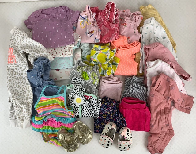 Baby Girl Clothes 3 Months To 6 Months Pants shirts Outfits Shoes 25 Pc Carters