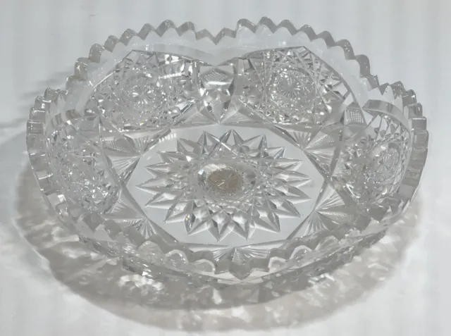 Vintage American Brilliant Cut Crystal Glass Toothed Candy/Nut Dish Bowl 8”