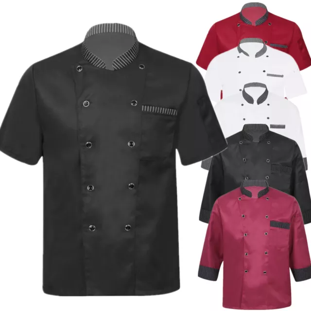 Mens Chef Jacket Coat Uniform Kitchen Short Sleeve Cook Work Hotel Bakery Chefs 3