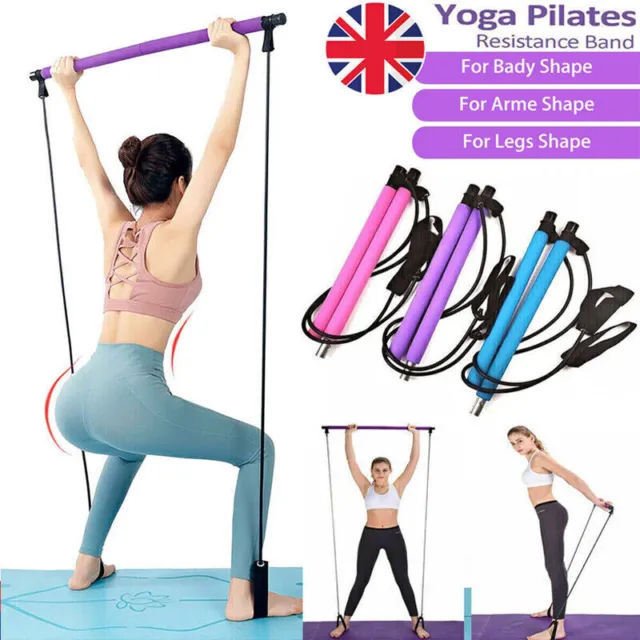 Portable Pilates Bar Kit Home Exercise Stick With Resistance Band Toning Gym  UK