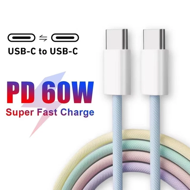 Chargeur USB-C 60W 1m/2m Nylon – Adaptateur Secteur Inclus, Pour IPhone 16/15/iPad