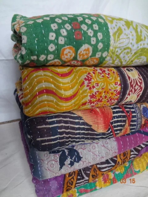 Vintage Kantha Trapunta Reversibile Copriletto Gudri Lotto Fatto a Mano Indian 2 2