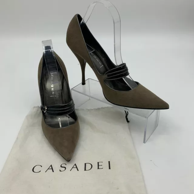 Casadei Heels Size 10 Taupe Slip On Pointed Toe 4" Mary Jane Pumps Made Italy 2