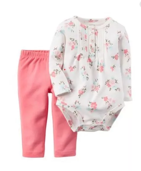 Carters Baby Girl 2-Piece White Floral Long Sleeve Bodysuit with Pink Leggings