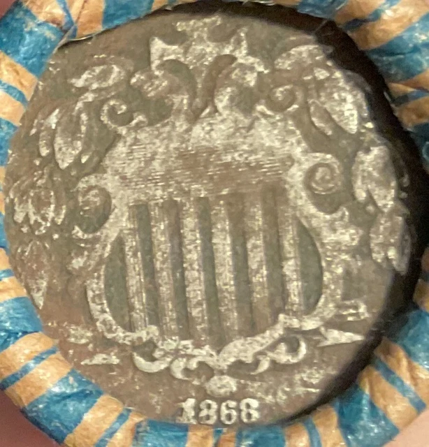 Crimped & Sealed Liberty V & Buffalo Nickels roll 1868 Shield & 1912 V ends #65