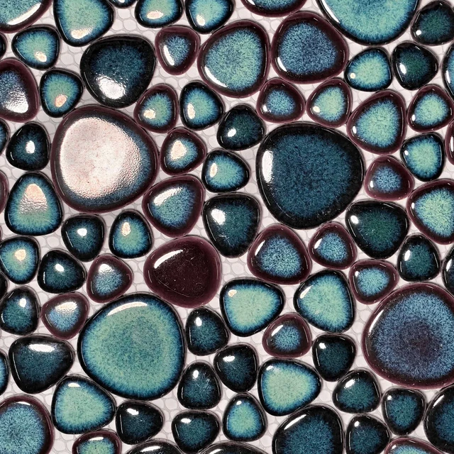 Blujellyfish 12" X 12" Porcelain Pebble Mosaic Wall & Floor Tile