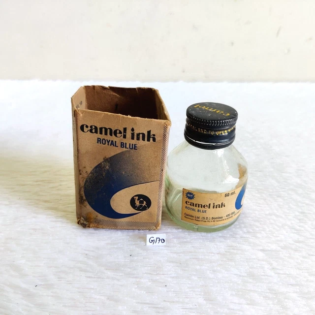 VINTAGE CAMEL INK Blue Clear Glass Ink Bottle Decorative Collectible