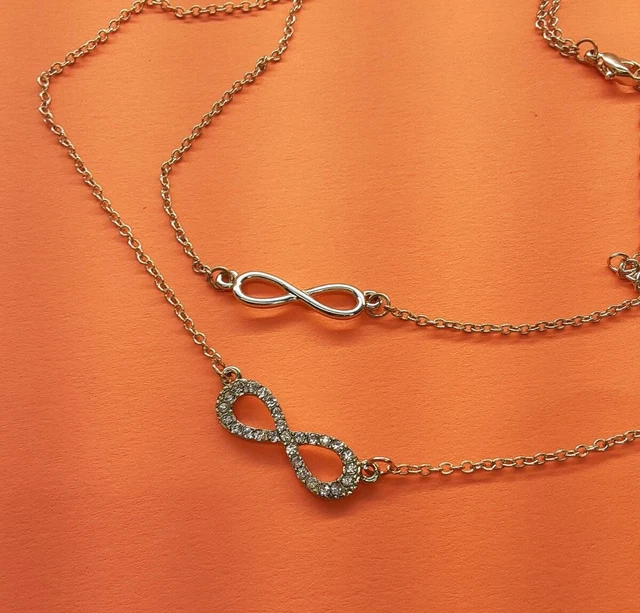 Gold-tone metal double chain Necklace with Infinity sign symbols Z02-7/22