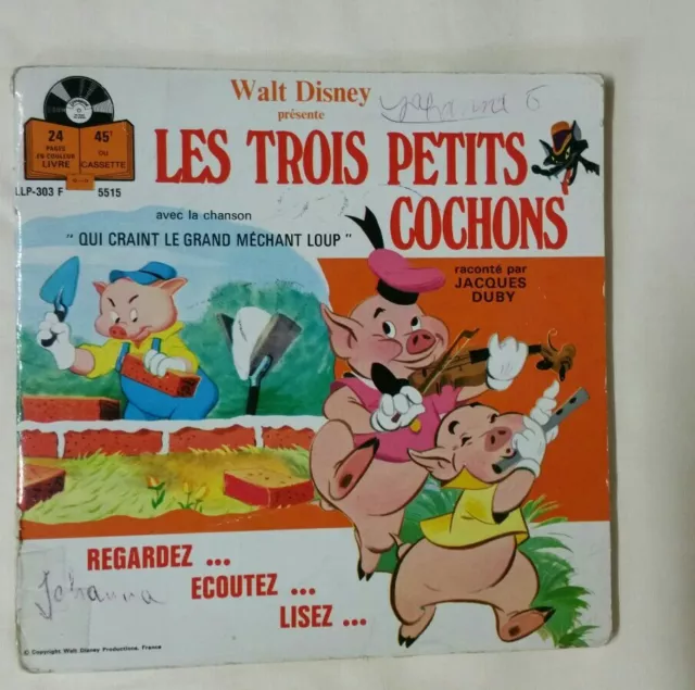 Walt Disney / les 3 petits cochons/  livre disque 45 tours