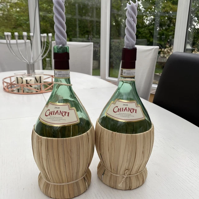 2 x Chianti Straw Raffia Base 1.5 litre Empty Wine Bottles
