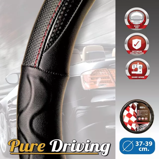 Sumex Race Sport Soft Leather Car Steering Wheel Cover - Black with Red Stitch