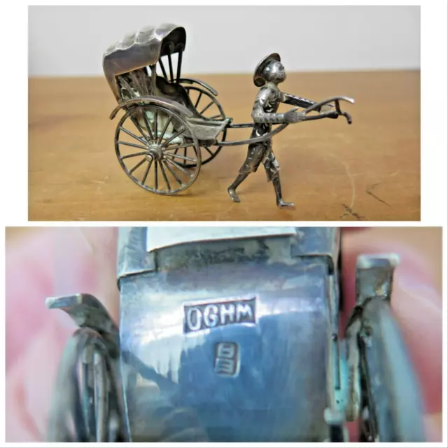 Antique Chinese Wang Hing WH90 Sterling Silver Marked Rickshaw Man Figure Model