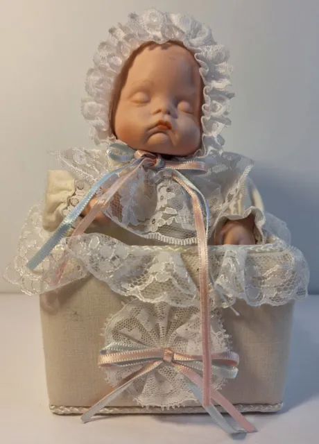 Vintage Westminster Porcelain Animated Moving Baby Doll Music Box Brahms Lullaby