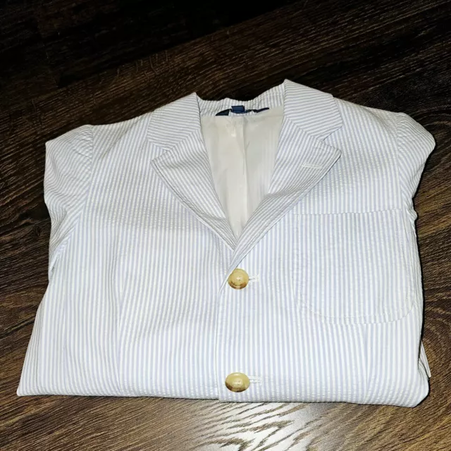 Polo Ralph Lauren Boys Seersucker Suit Jacket Blue White Stripped Size 8