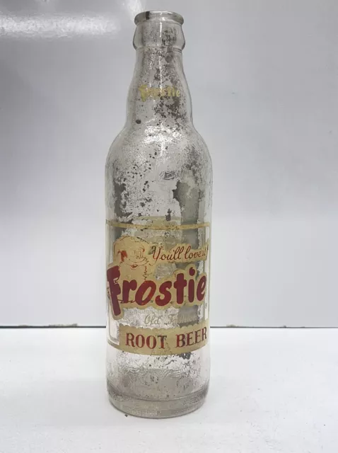 Vintage FROSTIE OLD FASHION ROOT BEER Clear Glass Bottle 10oz  EMPTY Collectable