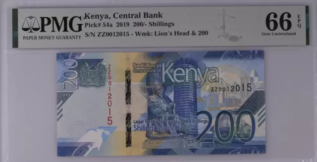 Kenya 200 Shillings 2019 P 54 a Gem UNC PMG 66 EPQ