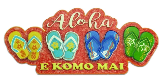 Hawaiian Poly Resin Wall Table Sign Aloha Slippers Hawaii Island Home Bar Decor