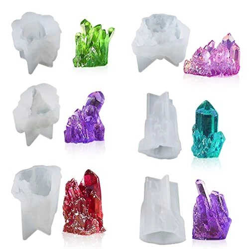 Zayookey 6 Stück Kristall Epoxidharz Formen Silikon Set Kristall Cluster
