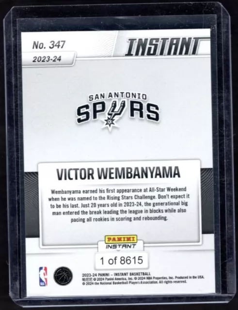 2023 PANINI INSTANT #347 Victor Wembanyama San Antonio Spurs Rookie RC ...