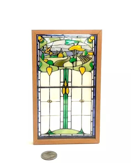 A Beautiful Miniature Hand Made Stained Glass Window  With A Wood Frame