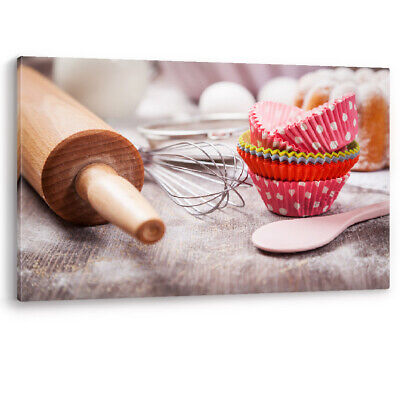 Baking Utensils Rolling Pin Cake Framed Luxury Canvas Wall Art Picture Print
