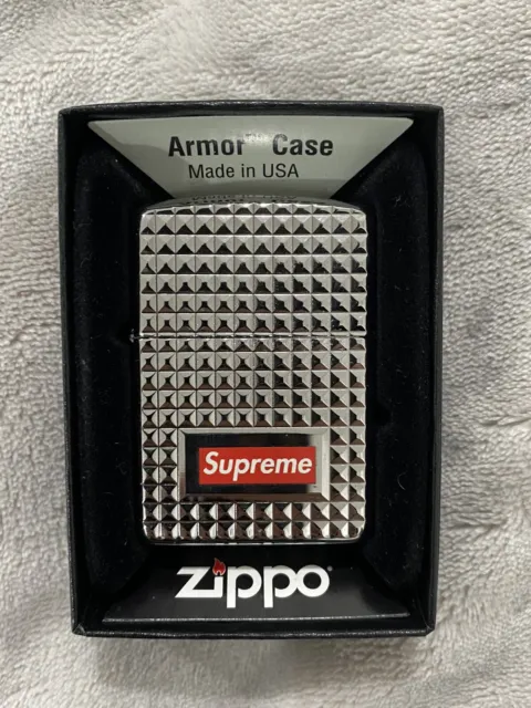 Brand New Supreme Diamond Cut Zippo Lighter Silver With Red Box Logo 2017 (rare)