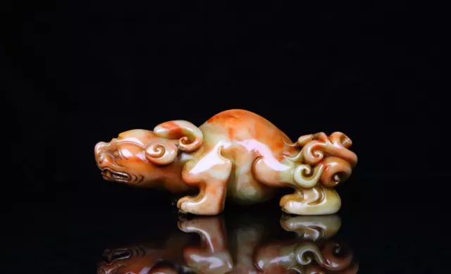 Chinese Shoushan Stone Handcarved Exquisite Auspicious beast Statue 15196