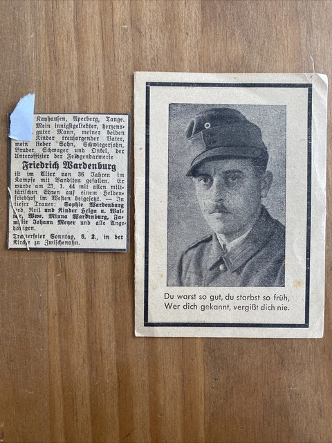 Sterbebild Feldgendarmerie Belgien 23.01.1944 Kettenhund