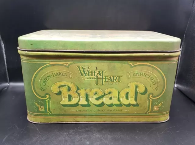 Vintage Rustic Wheat Heart Metal Bread Box Large Tin Storage 70S Decor Farmhouse