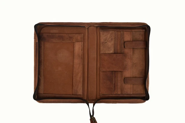 Leather Portfolio Padfolio Executive Organizer A4 Folder Case File Cover Zipper