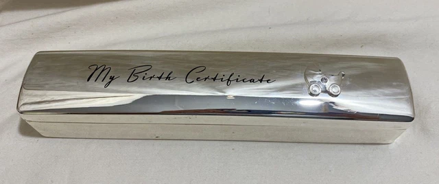 Keepsake Silver Baby Birth Certificate Lined Holder Box